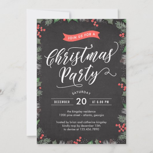 Kerstmis gebladerte EDITABLE KLEUR Party Uitnodigi Kaart (Voorkant)