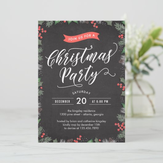 Kerstmis gebladerte EDITABLE KLEUR Party Uitnodigi Kaart (Staand voorkant)