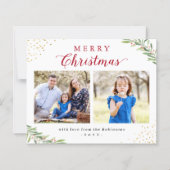 Kerstmis Gebladerte Twee Fotokaart (Voorkant)