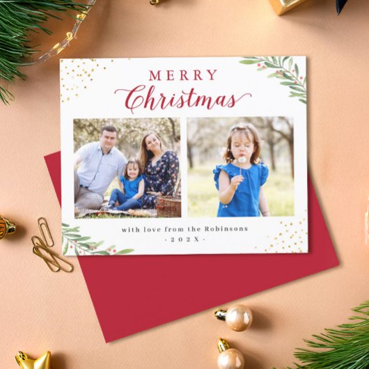 Kerstmis Gebladerte Twee Fotokaart
