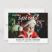 Kerstmis Geboorte Foto 'Making Spirits Brighter' Feestdagenkaart (Voorkant)