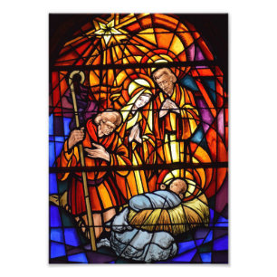 Kerstmis Geboorte Glas in lood Afbeelding Baby Jes Foto Afdruk