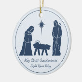 Kerstmis Geboorte Inspirerend Gezegde Blauw Keramisch Ornament (Links)