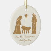 Kerstmis Geboorte Inspirerend Gezegde Gold Cream Keramisch Ornament (Rechts)