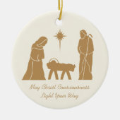 Kerstmis Geboorte Inspirerend Gezegde Gold Cream Keramisch Ornament (Voorkant)