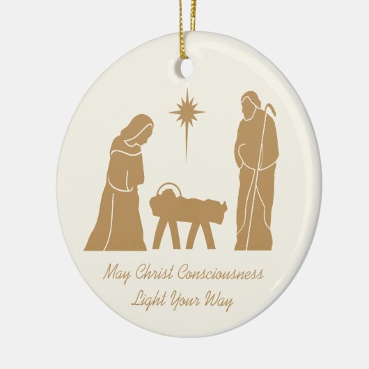 Kerstmis Geboorte Inspirerend Gezegde Gold Cream Keramisch Ornament (Links)