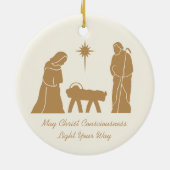 Kerstmis Geboorte Inspirerend Gezegde Gold Cream Keramisch Ornament (Achterkant)