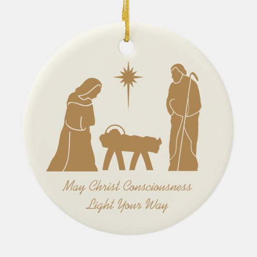 Kerstmis Geboorte Inspirerend Gezegde Gold Cream Keramisch Ornament (Achterkant)