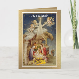 Kerstmis geboorte klassieke religieuze vintage notitiekaartje
