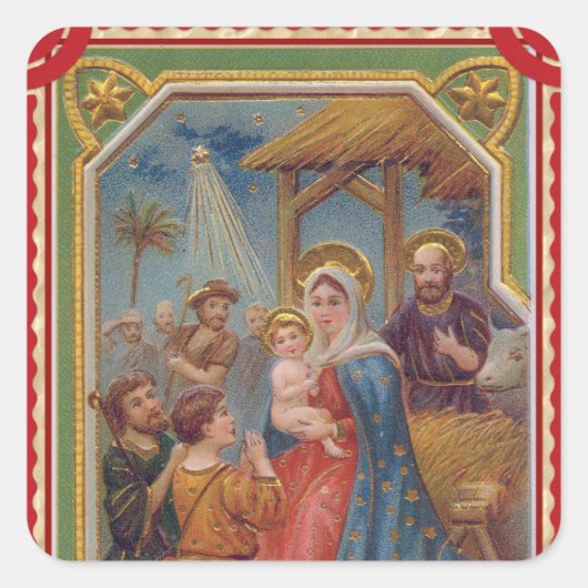 Kerstmis Geboorte  Ontwerp van Baby Jesus Vierkante Sticker (Voorkant)