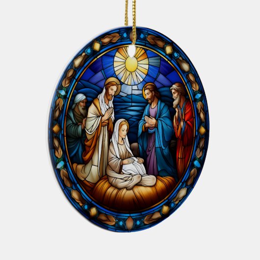 Kerstmis Geboorte Scène Glas in lood Keramisch Ornament (Rechts)