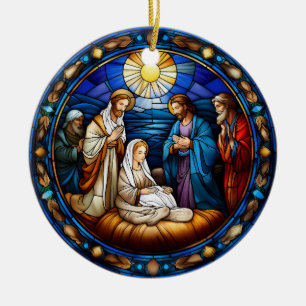 Kerstmis Geboorte Scène Glas in lood Keramisch Ornament