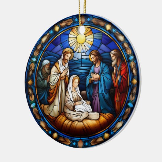 Kerstmis Geboorte Scène Glas in lood Keramisch Ornament (Links)