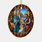 Kerstmis Geboorte Scène Glas in lood Keramisch Ornament (Rechts)