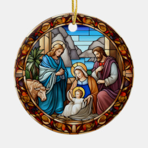 Kerstmis Geboorte Scène Glas in lood Keramisch Ornament