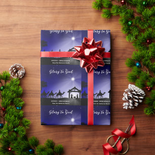 Kerstmis Geboorte Scène Glorie aan God Christelijk Cadeaupapier