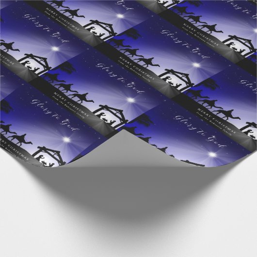 Kerstmis Geboorte Scène Glorie aan God Christelijk Cadeaupapier (Hoek)