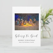 Kerstmis Geboorte Scène Glorie aan God Feestdagenkaart (Staand voorkant)