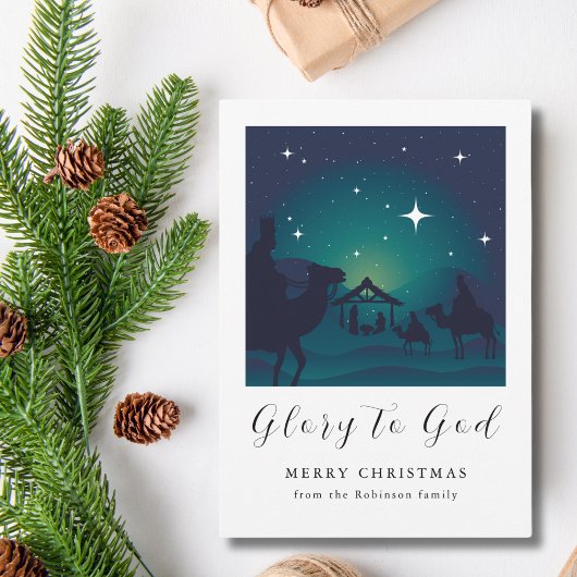 Kerstmis Geboorte Scène Glorie aan God Feestdagenkaart