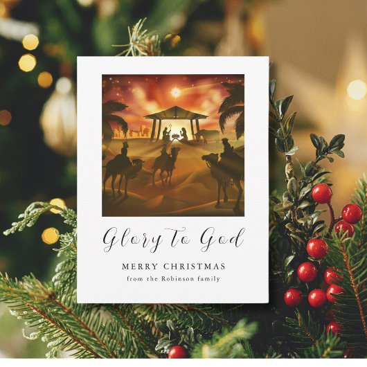 Kerstmis Geboorte Scène Glorie aan God Feestdagenkaart
