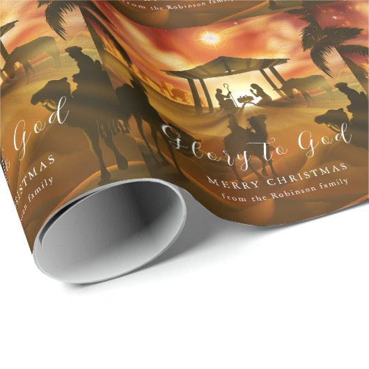 Kerstmis Geboorte Scène Glorie aan God Goud Script Cadeaupapier (Rol Hoek)