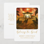 Kerstmis Geboorte Scène Glorie aan God Goud Script Feestdagenkaart (Voorkant / Achterkant)