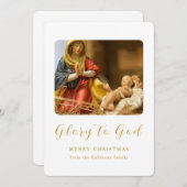Kerstmis Geboorte Scène Glorie aan God Goud Script Feestdagenkaart (Voorkant / Achterkant)