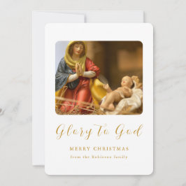 Kerstmis Geboorte Scène Glorie aan God Goud Script Feestdagenkaart