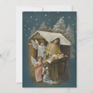 Kerstmis Geboorte Scène Mary Angel Manger Feestdagenkaart