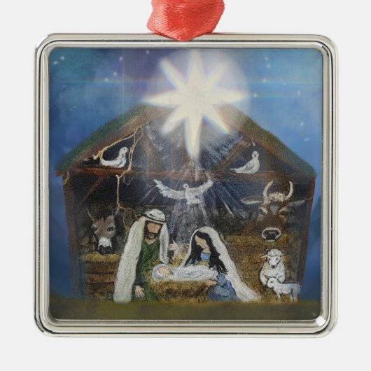 Kerstmis Geboorte Scène Ster van Bethlehem Metalen Ornament (Voorkant)