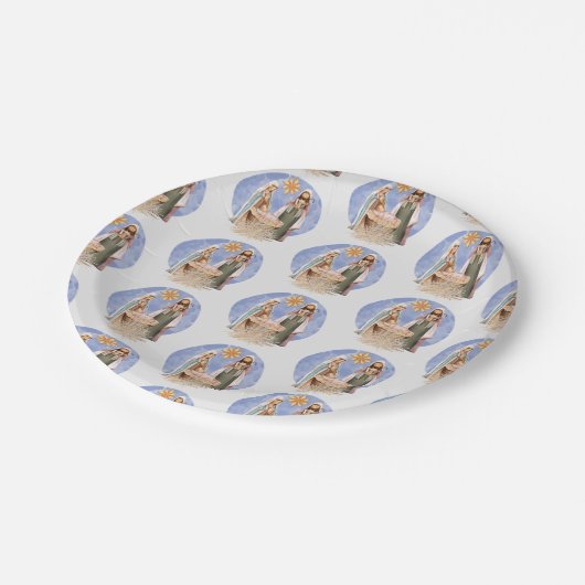 Kerstmis Geboorte Stabiele Scène Patroon Vakantie Papieren Bordje (Gekanteld)