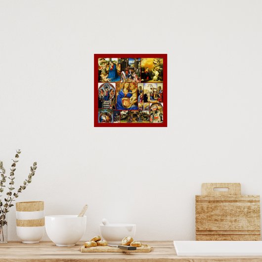 Kerstmis geboorte van Christus Collage Poster (Keuken)