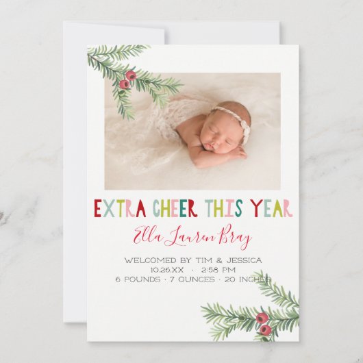 Kerstmis Geboorteaankondiging - Extra Kerstvreugde Feestdagenkaart (Voorkant)