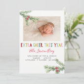 Kerstmis Geboorteaankondiging - Extra Kerstvreugde Feestdagenkaart (Staand voorkant)