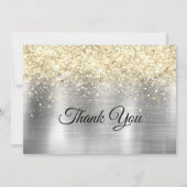 Kerstmis geborsteld metaal zilver goud namaak glit bedankkaart (Voorkant)