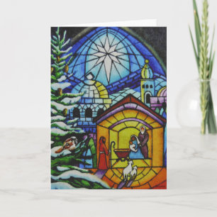 "Kerstmis Gebrandschilderd Raam Watercolor Kunst Kaart