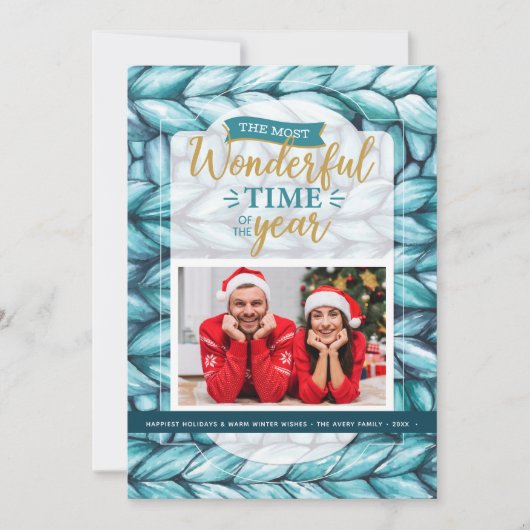 Kerstmis gebreide foto feestdagenkaart (Voorkant)