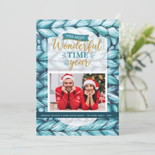 Kerstmis gebreide foto feestdagenkaart (Staand voorkant)