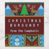 Kerstmis gebreide trui aangepaste familienaam cade wijn etiket (Enkel label)