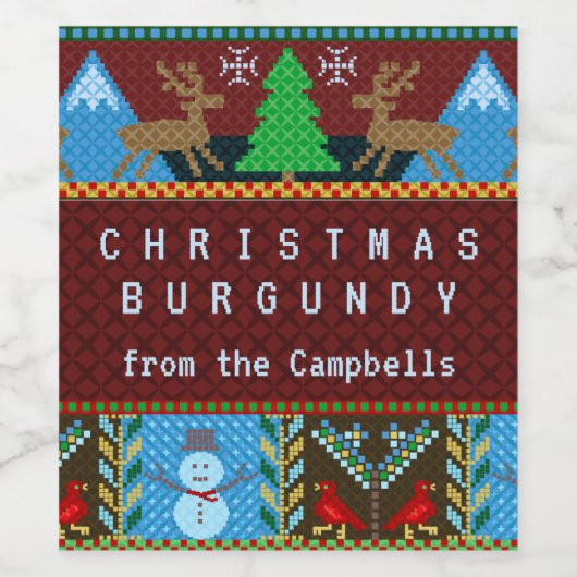 Kerstmis gebreide trui aangepaste familienaam cade wijn etiket (Enkel label)