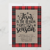 Kerstmis Gebuffeld Plaid met Jezus als Reden Feestdagenkaart (Voorkant)