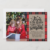 Kerstmis Gebuffeld Plaid met Jezus als Reden Feestdagenkaart (Voorkant)