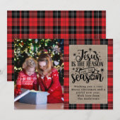 Kerstmis Gebuffeld Plaid met Jezus als Reden Feestdagenkaart (Voorkant / Achterkant)