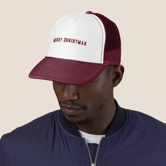 Kerstmis Gedrukt Tekst Wit en Maroon-Muts Trucker Pet (In situ)