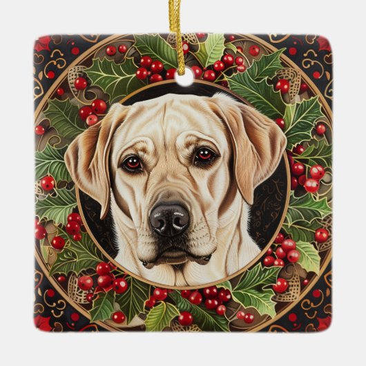 Kerstmis Geel Lab Hond Keramisch Ornament (Voorkant)