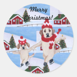 Kerstmis Geel Labrador Leuk Schilderen Ronde Sticker