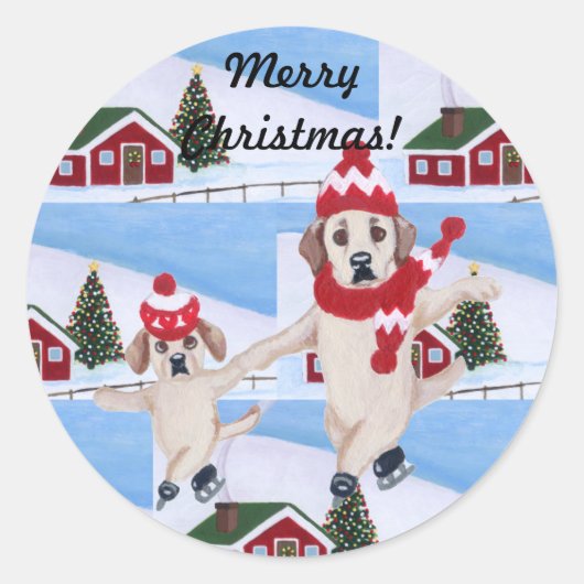 Kerstmis Geel Labrador Leuk Schilderen Ronde Sticker (Voorkant)