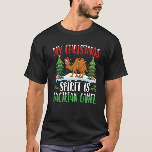 Kerstmis geest is Bactrisch kameel draagt Santa H T-shirt (Voorkant)