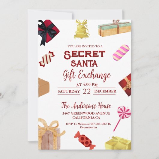 Kerstmis Geheim Santa Gift Exchange VakantieParty Kaart (Voorkant)