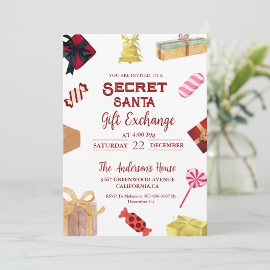 Kerstmis Geheim Santa Gift Exchange VakantieParty Kaart (Staand voorkant)